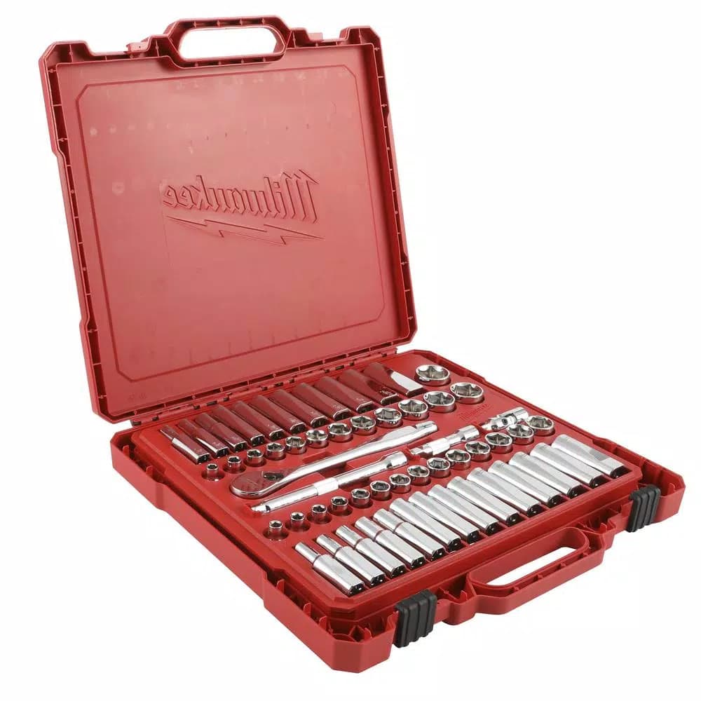 Milwaukee 3/8 in. Drive SAE/Metric Ratchet and Socket Set, 56-Piece Mechanics Tool Kit