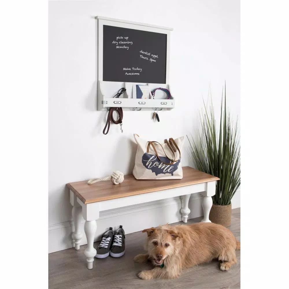 Kate and Laurel Stallard White Multi-Function Chalkboard Memo Board with Hooks and Pockets