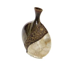 LITTON LANE 14 in. Mediterranean Ceramic and Capiz Shell Urn Vase - Brown and Gold thumbnail 6