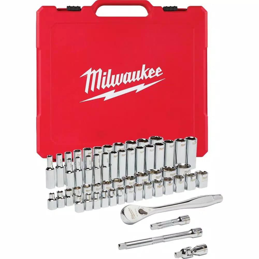 Milwaukee 3/8 in. Drive SAE/Metric Ratchet and Socket Set, 56-Piece Mechanics Tool Kit
