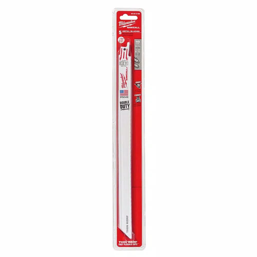 Milwaukee 12 in. 18 TPI Metal Cutting Reciprocating Saw Blades, 5-Pack