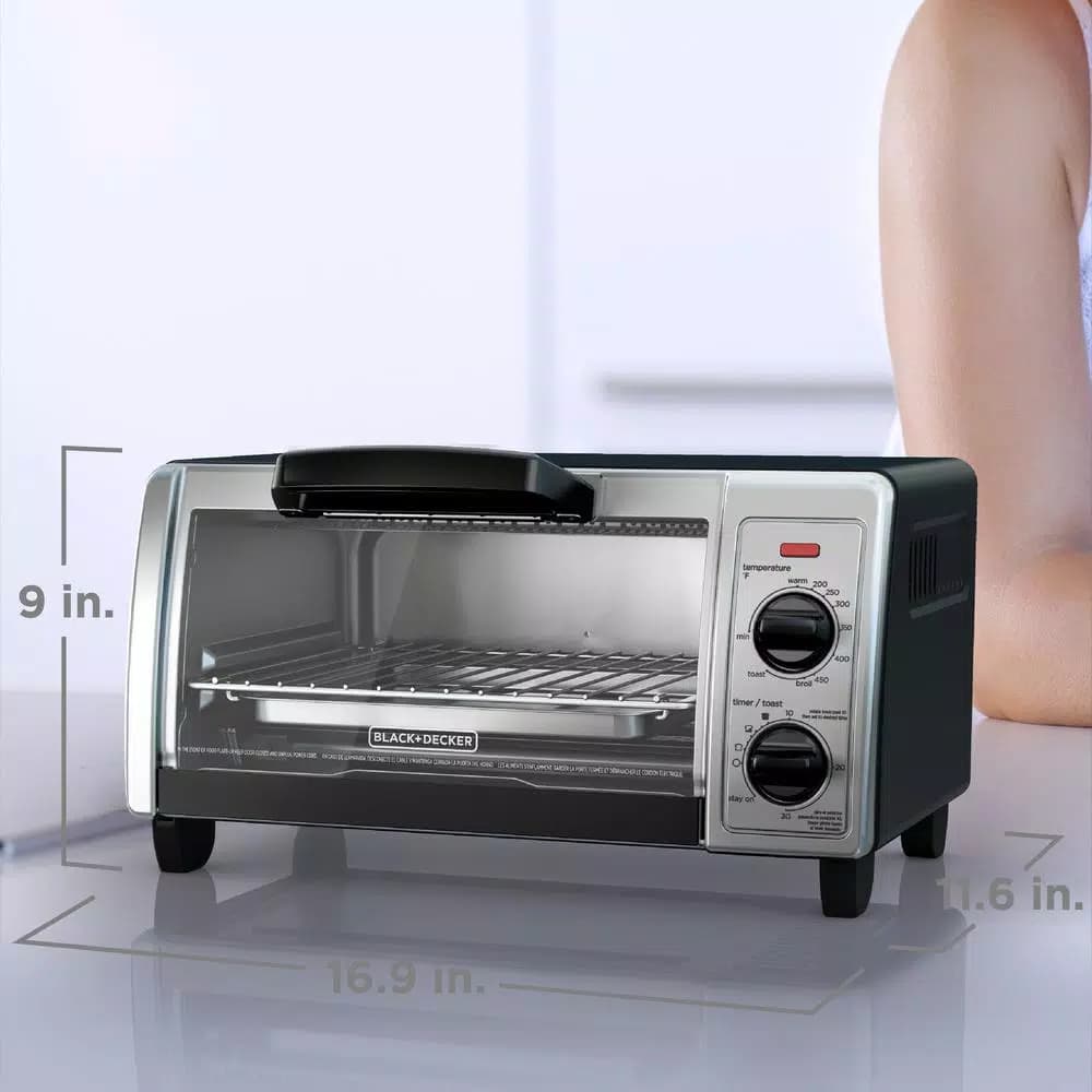BLACK+DECKER 4-Slice Black Stainless Steel Toaster Oven with EvenToast Technology