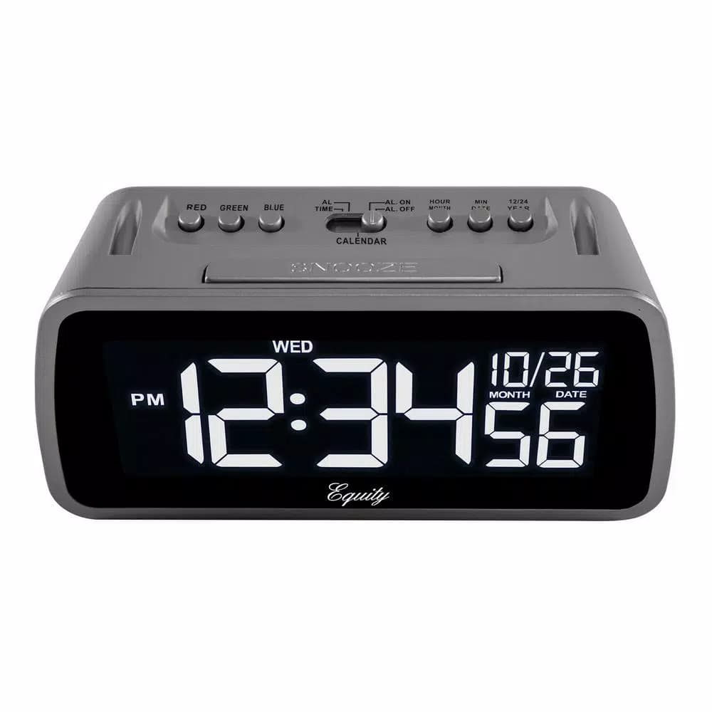 Equity by La Crosse Digital 6 x 4 in. LCD Interchangeable Color Display Alarm Clock - Silver