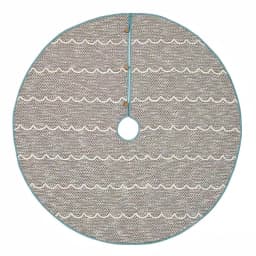 VHC Brands Sanbourne 55 in. Creme White Coastal Christmas Tree Skirt with Turquoise Chambray Trim thumbnail 1