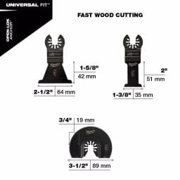 Milwaukee OPEN-LOK 3-Piece Wood Cutting Oscillating Multi-Tool Blade Kit thumbnail 4