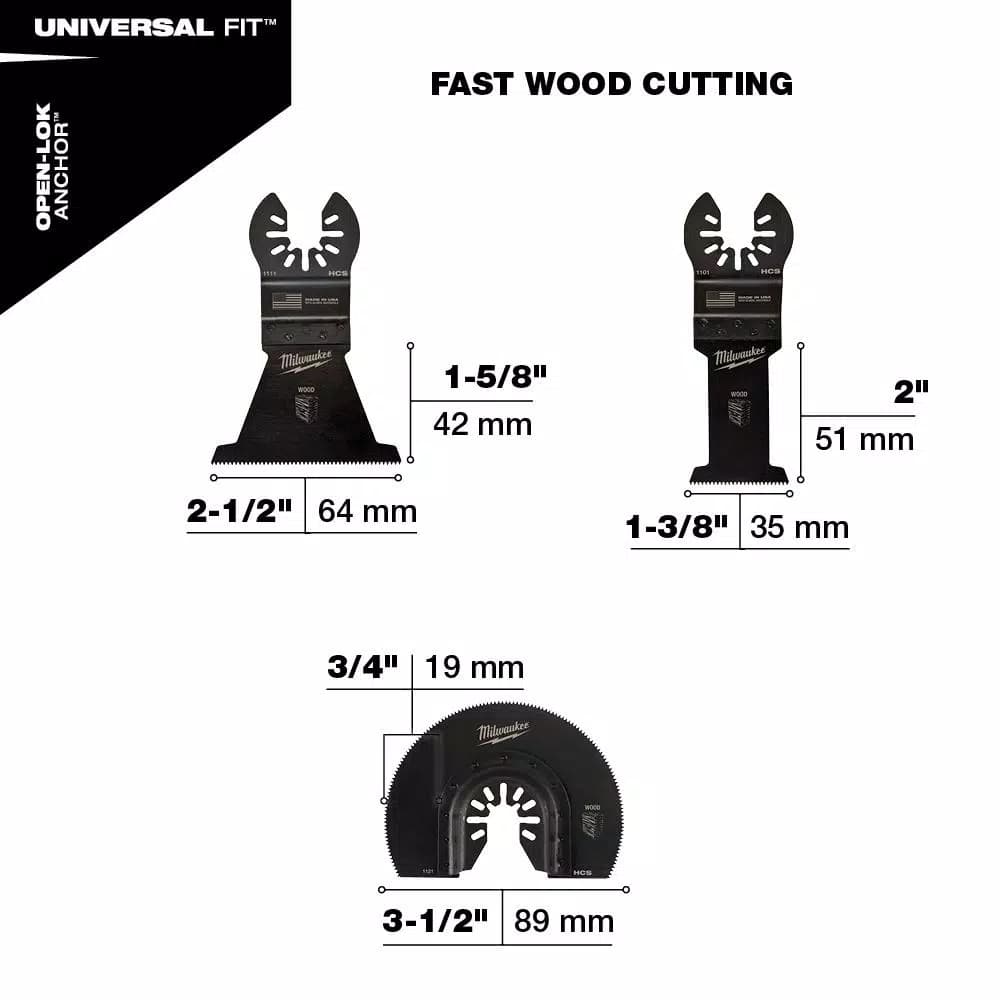 Milwaukee OPEN-LOK 3-Piece Wood Cutting Oscillating Multi-Tool Blade Kit