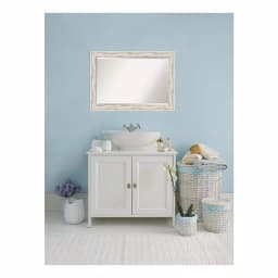 Amanti Art Alexandria 41 in. W x 29 in. H Distressed Whitewash Wood Framed Beveled Bathroom Mirror thumbnail 1