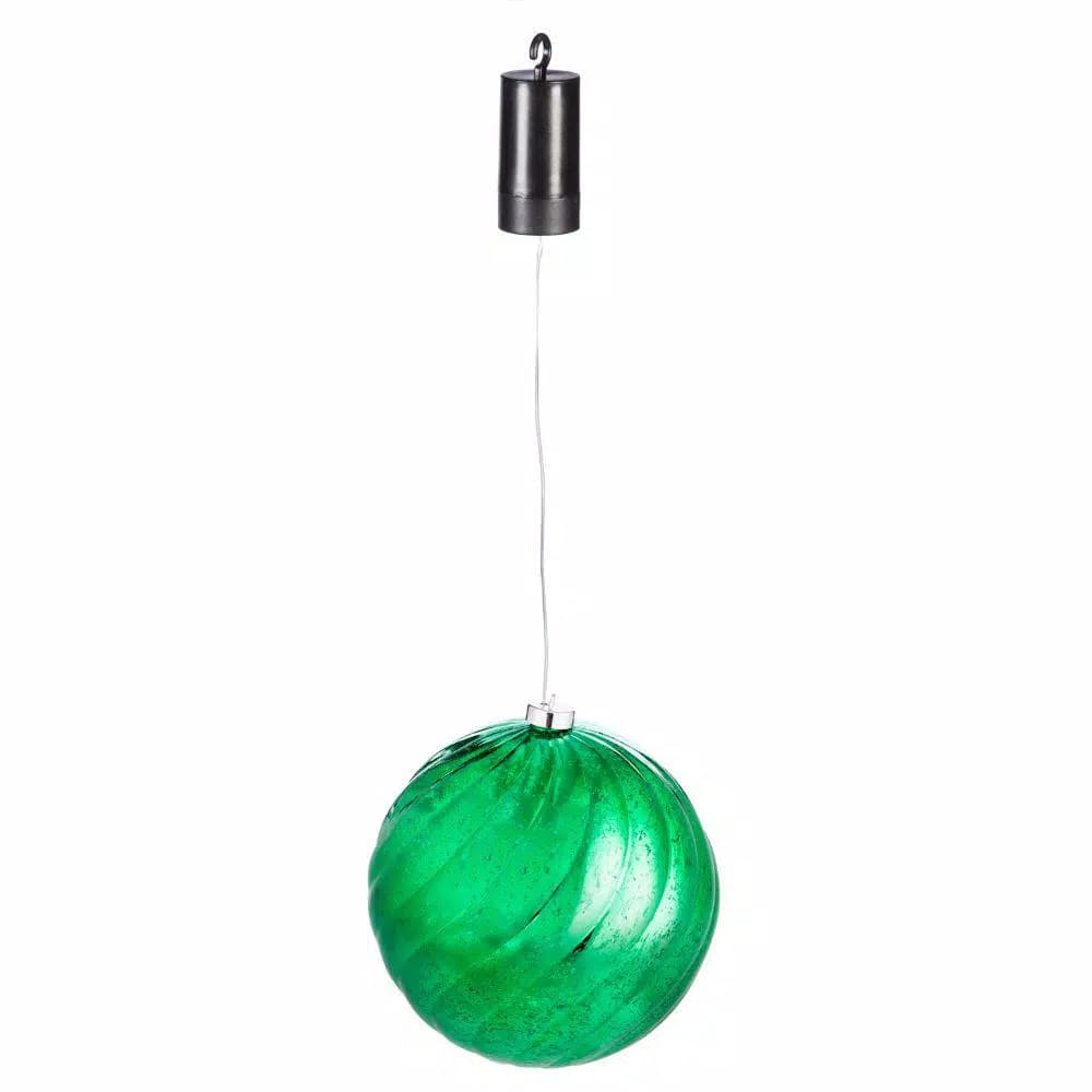Evergreen 8 in. Green Shatterproof LED Ball Outdoor Christmas Ornament with Timer