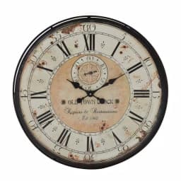 LITTON LANE 32 in. Round Rustic Black Iron and Wood Antique Roman Numeral Wall Clock thumbnail 1