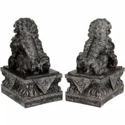 Oriental Furniture 18 in. Sitting Foo Dog Decorative Statues - Gray Resin Guardian Lions thumbnail 3