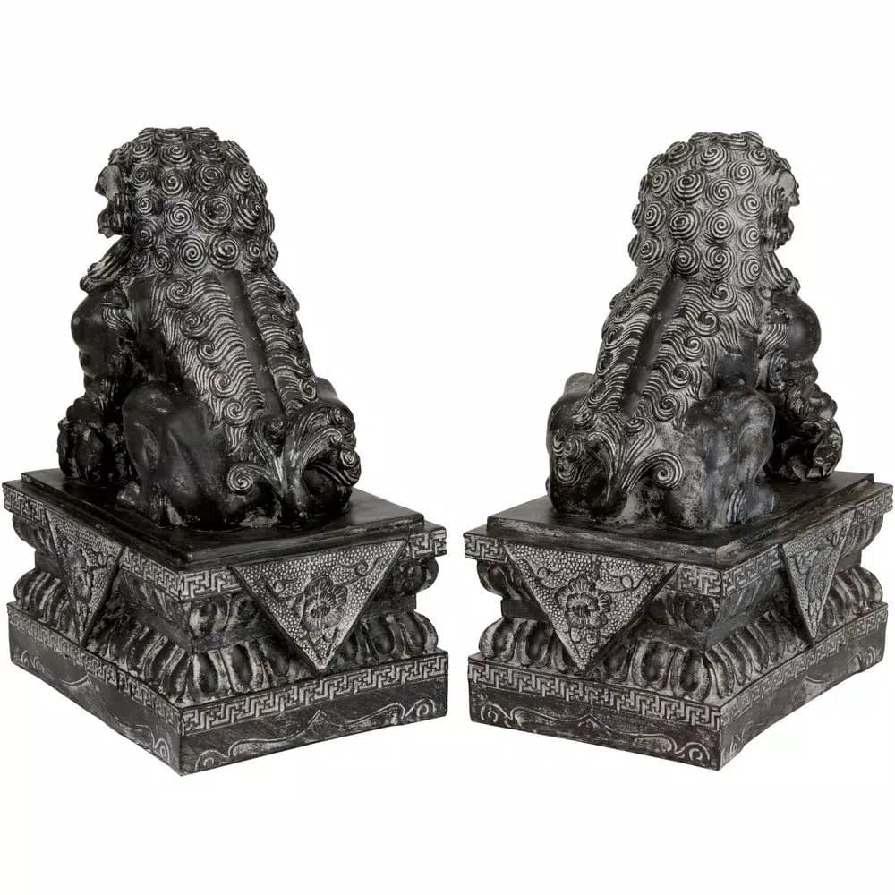 Oriental Furniture 18 in. Sitting Foo Dog Decorative Statues - Gray Resin Guardian Lions