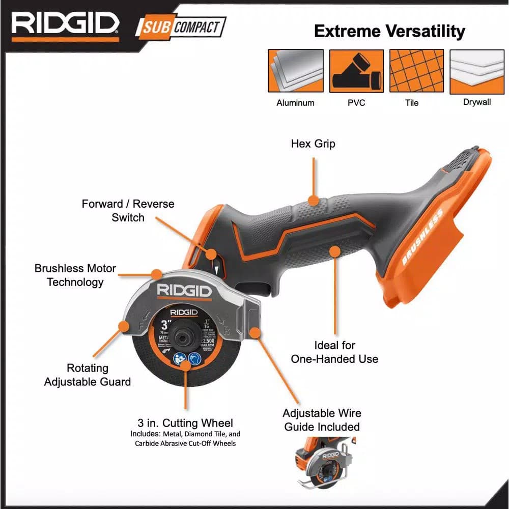 RIDGID 18V SubCompact Brushless 3 in. Multi-Material Cordless Saw, Tool Only
