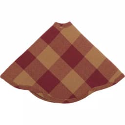 VHC Brands 21 in. Burgundy Check Red Primitive Christmas Tree Skirt with Scalloped Edge thumbnail 3