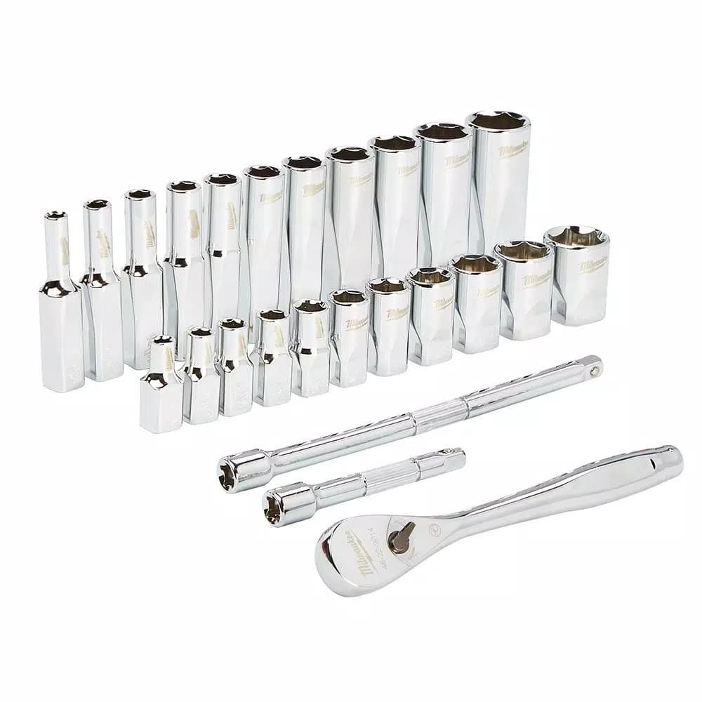 Milwaukee 26-Piece 1/4 in. Drive SAE Ratchet and Socket Set