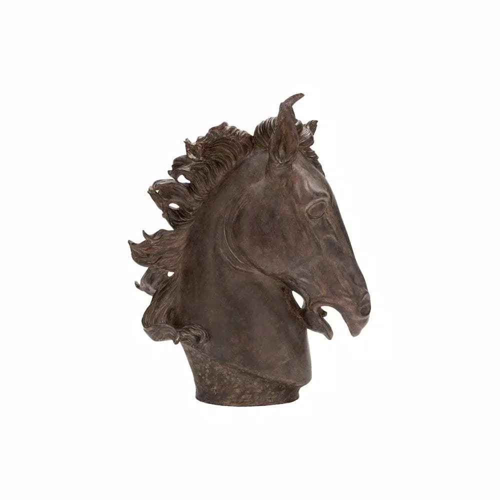 LITTON LANE Polystone Horse Head Sculpture - Rustic Brown Decorative Statuary