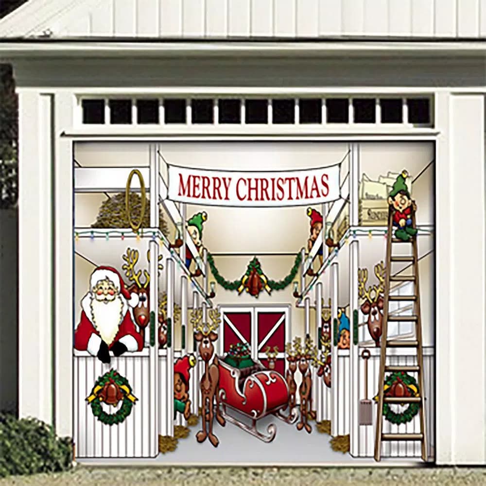 My Door Decor Santa's Reindeer Barn 7 ft. x 8 ft. Garage Door Mural