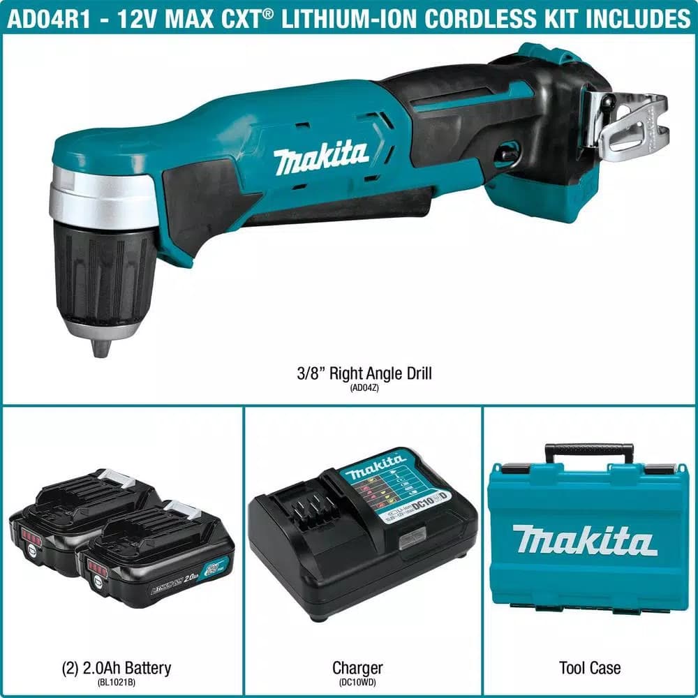 Makita 12V MAX CXT Lithium-Ion Cordless 3/8 in. Right Angle Drill Kit (2.0 Ah)