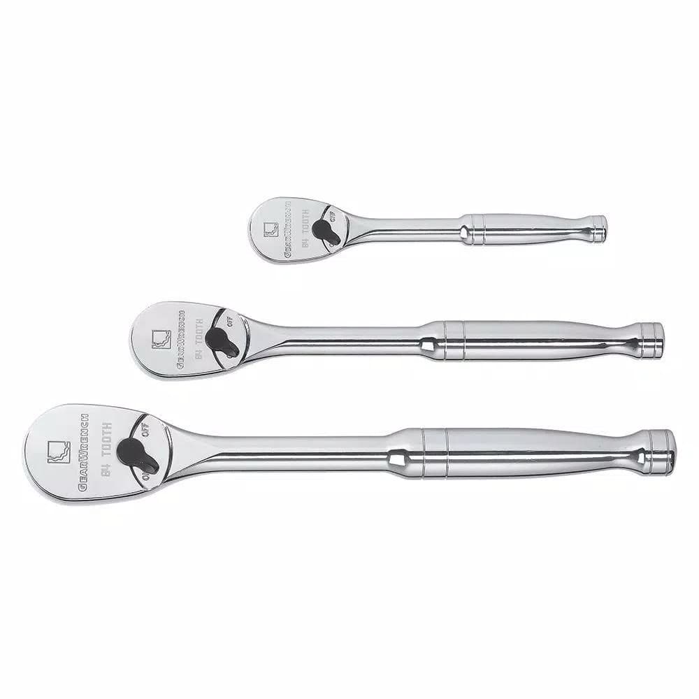 GearWrench 84-Tooth Full Polish Ratchet Set, 1/4 in., 3/8 in., and 1/2 in. Drive, 3-Piece