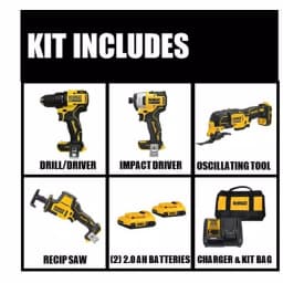 DEWALT 20V MAX ATOMIC Cordless Brushless 4-Tool Combo Kit with (2) 2.0 Ah Batteries, Charger & Bag thumbnail 2
