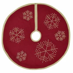 VHC Brands Revelry 21 in. Brick Red Traditional Christmas Mini Tree Skirt with Embroidered Snowflakes thumbnail 1