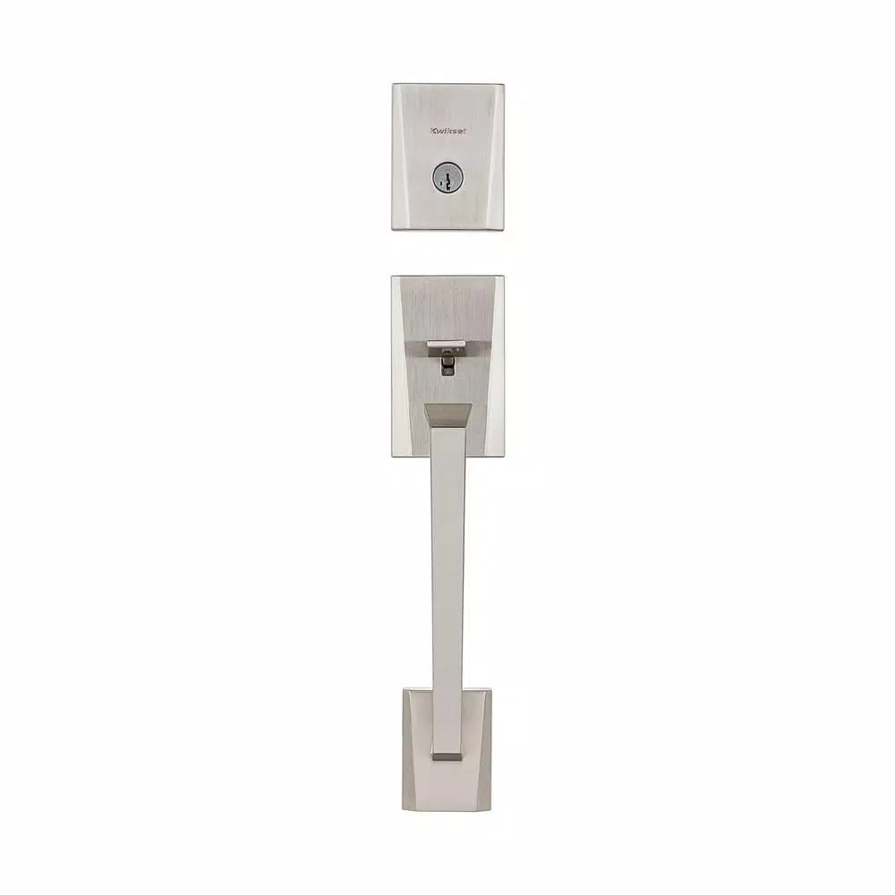 Kwikset Camino Low Profile Satin Nickel Single Cylinder Entry Handleset with Halifax Lever