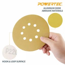 POWERTEC 6 in. 100-Grit Hook and Loop Sanding Discs, 8-Hole, Gold (50-Pack) thumbnail 4