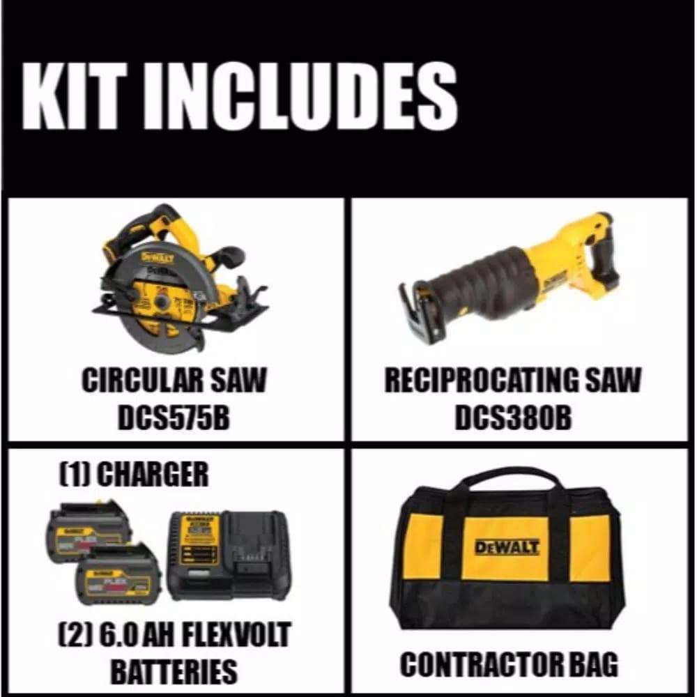 DEWALT FLEXVOLT 60V MAX Brushless 7-1/4 in. Circular Saw Combo Kit with (2) 6.0Ah Batteries & Reciprocating Saw