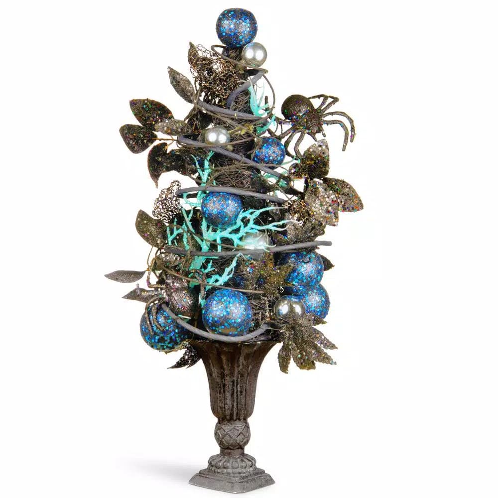 National Tree Company 23 in. Potted Halloween Tree with Sequined Leaves and Spiders