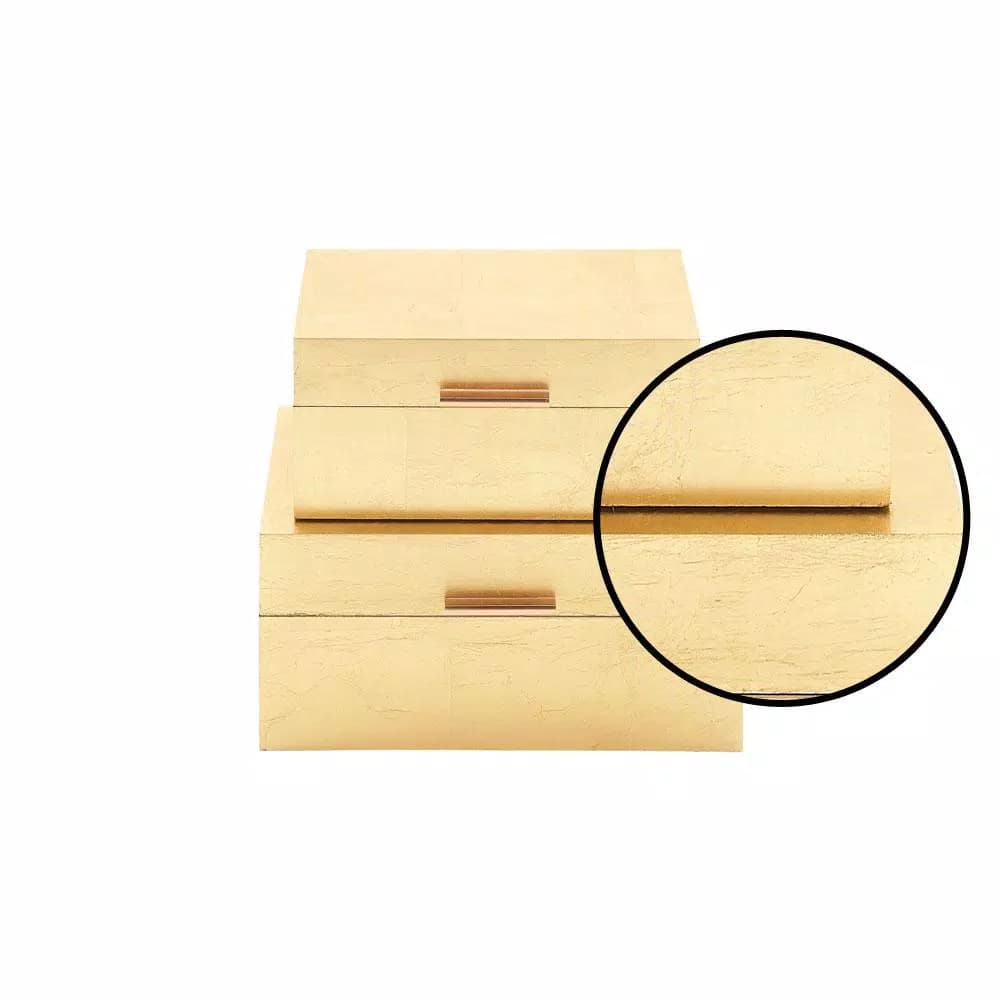CosmoLiving by Cosmopolitan Metallic Gold Decorative Wooden Boxes, Set of 2, Rectangular Gold Leaf Finish