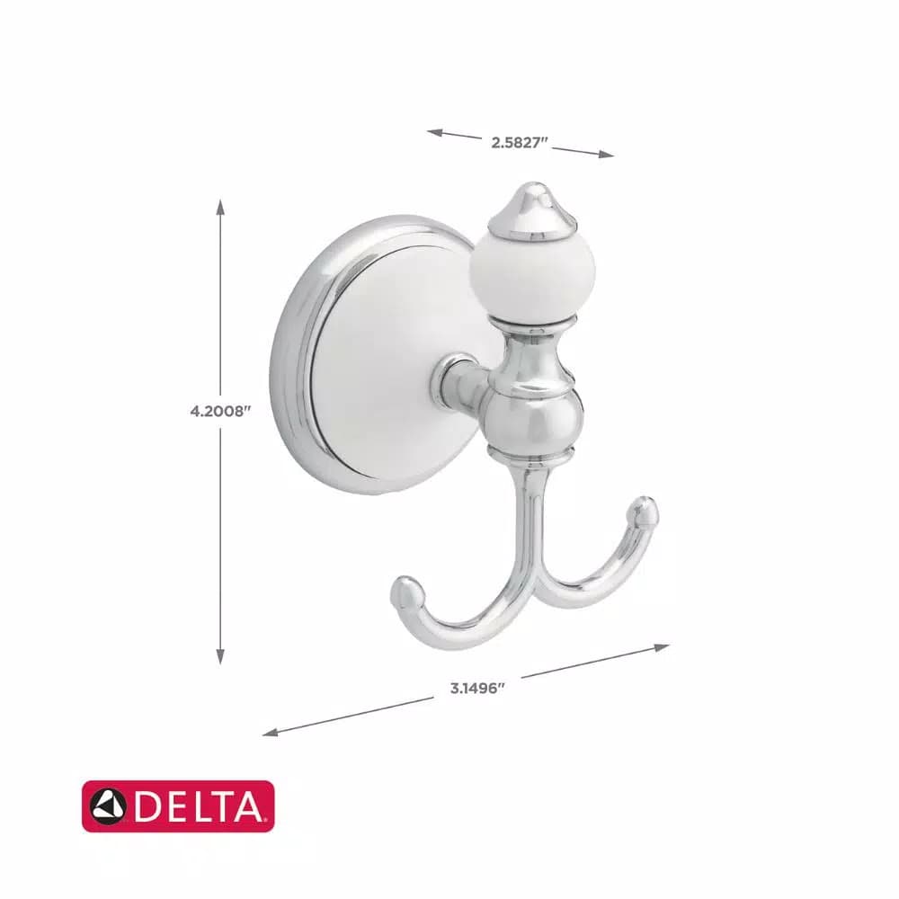 Delta Alexandria Double Towel Hook - Chrome and White