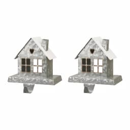 Glitzhome Galvanized Metal House Stocking Holder Set of 2 - Rustic Christmas Mantel Decor thumbnail 1