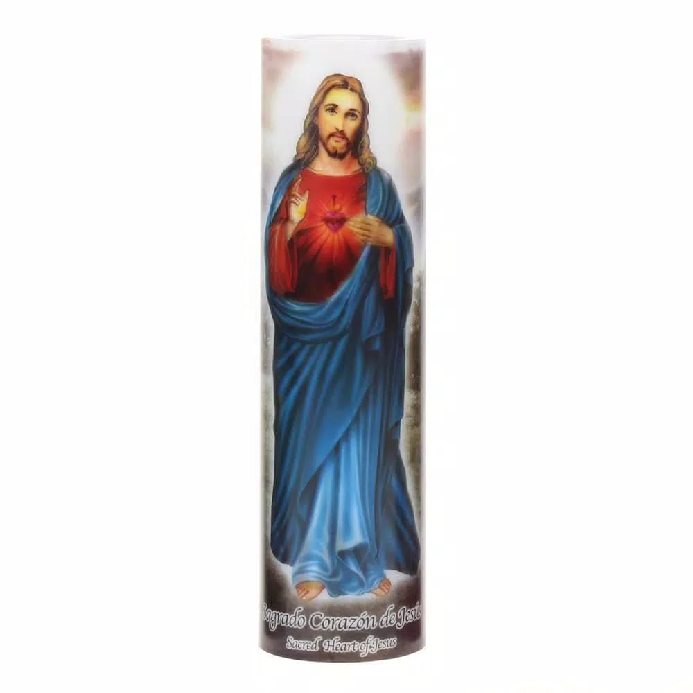 Stonebriar Collection 8 in. Jesus LED Flameless Prayer Candle - English & Spanish