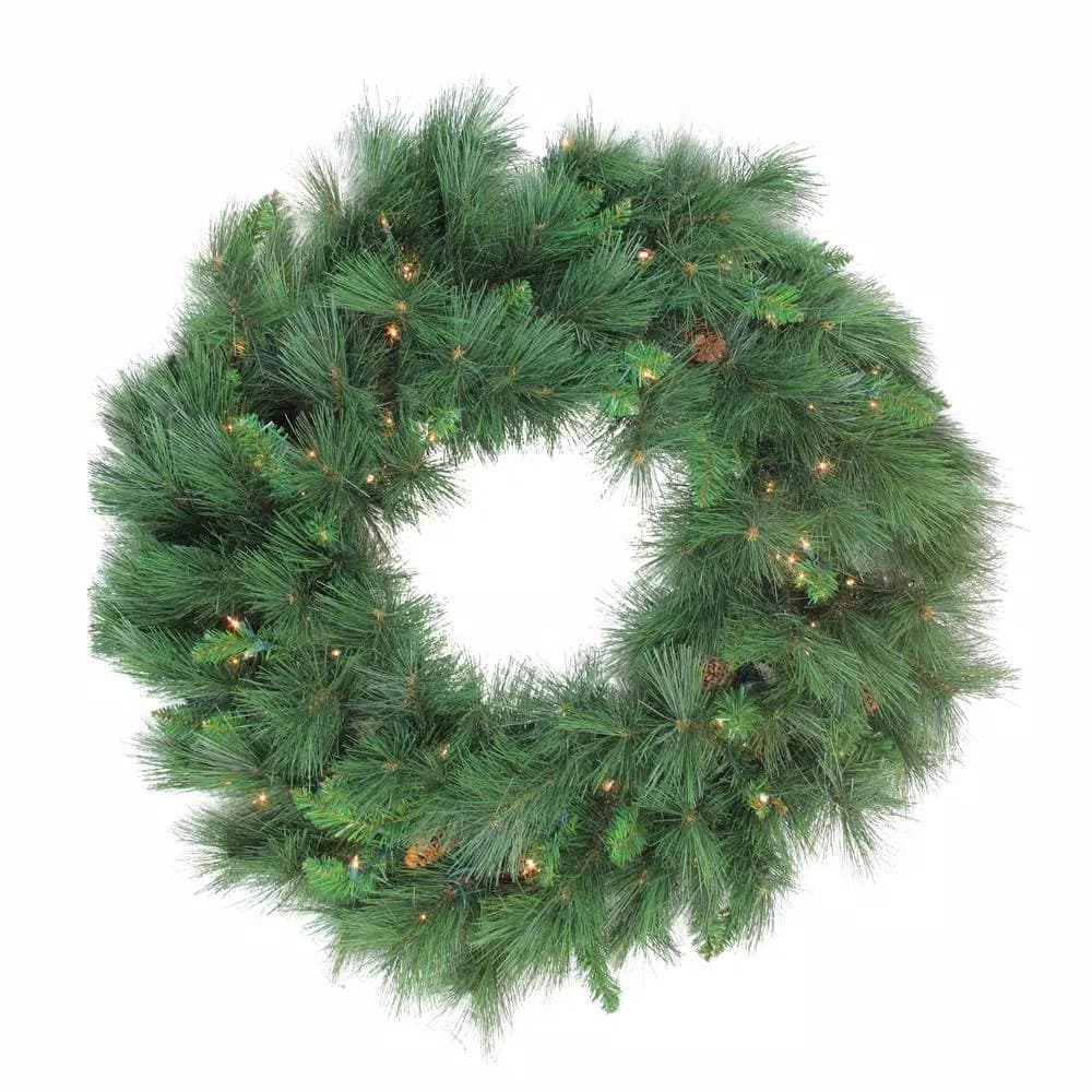 Northlight 48 in. White Valley Pine Pre-Lit Artificial Christmas Wreath with 100 Clear Lights
