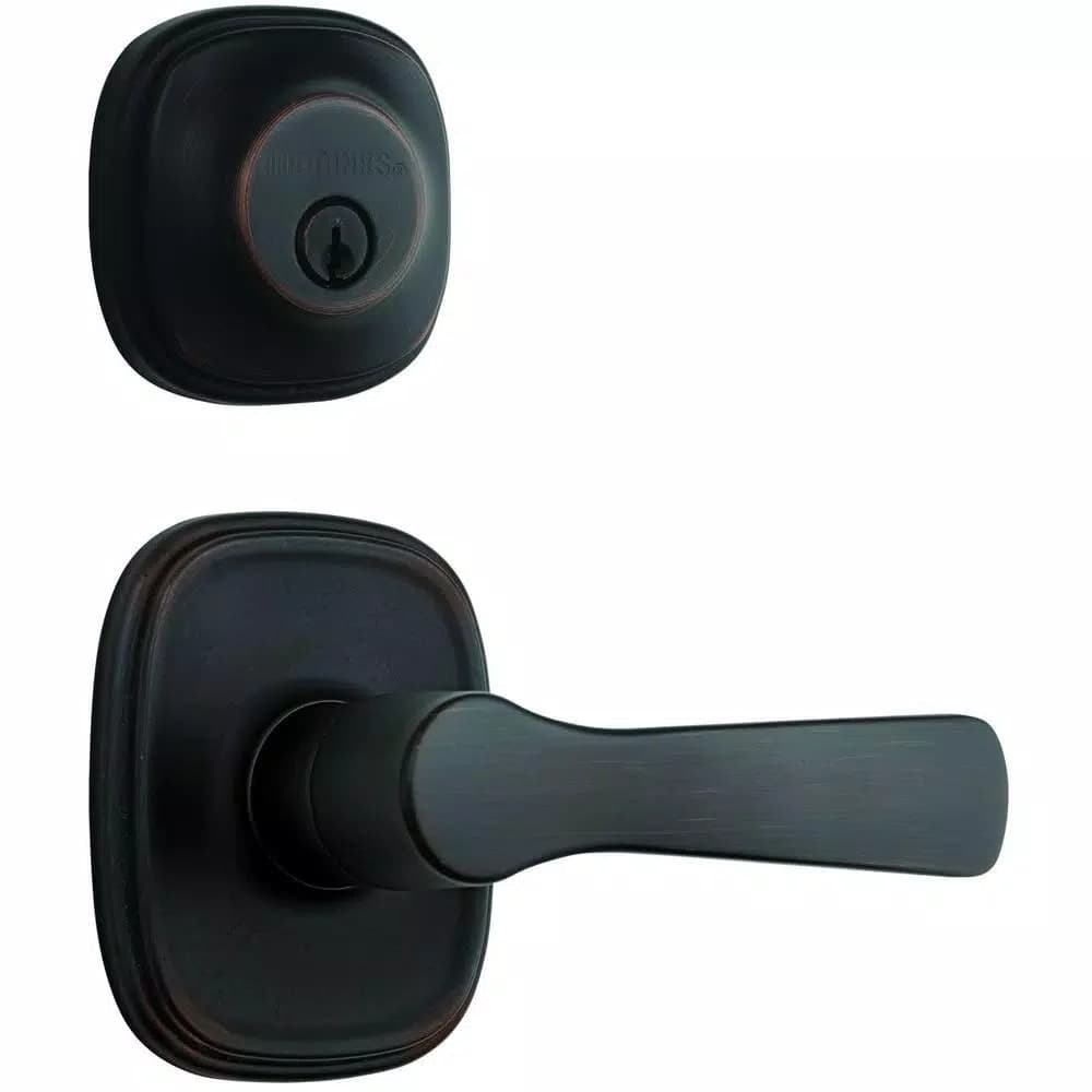 Brinks Brink's Home Security Alwood Tuscan Bronze Push Pull Rotate Keyed Entry Lever with Deadbolt