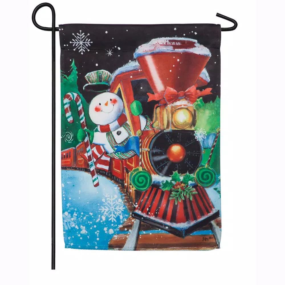 Evergreen Snowflake Express Christmas Garden Flag, 18 x 12.5 in. Double-Sided Outdoor Decor