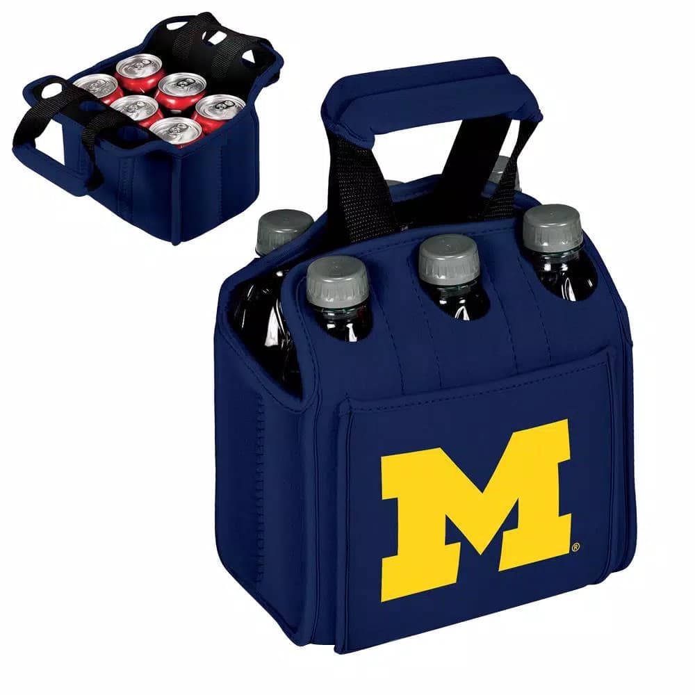 Picnic Time University of Michigan Wolverines 6-Bottle Insulated Neoprene Beverage Carrier, Navy