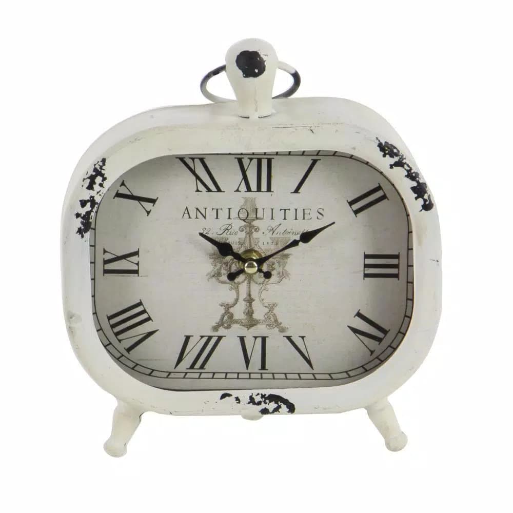 LITTON LANE Set of 3 Vintage Farmhouse Rounded Rectangle Iron Table Clocks - Distressed Red, Black, and White
