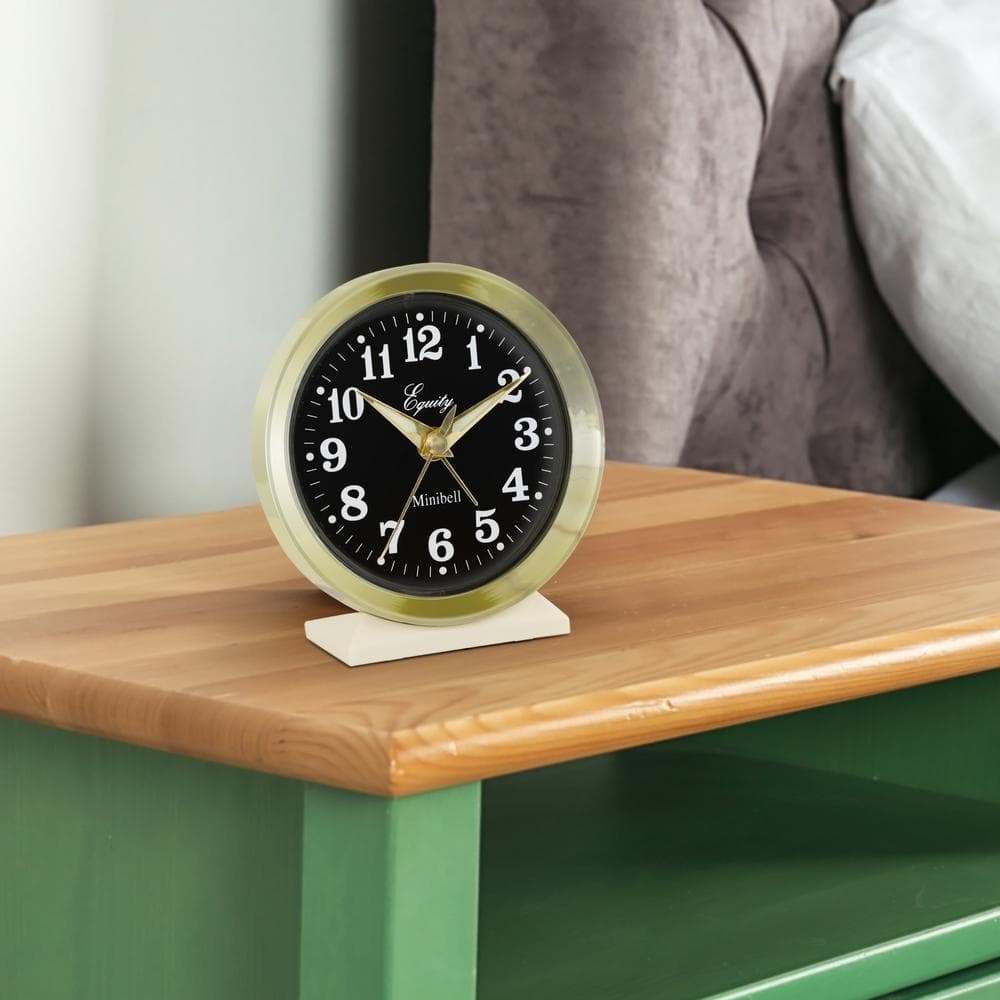 Equity by La Crosse 4 in. Round Analog Wind-Up Bell Metal Alarm Clock - Gold
