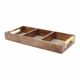 Kate and Laurel Hanneli Gold and Walnut Wood Divided Decorative Tray with 3 Sections thumbnail 1
