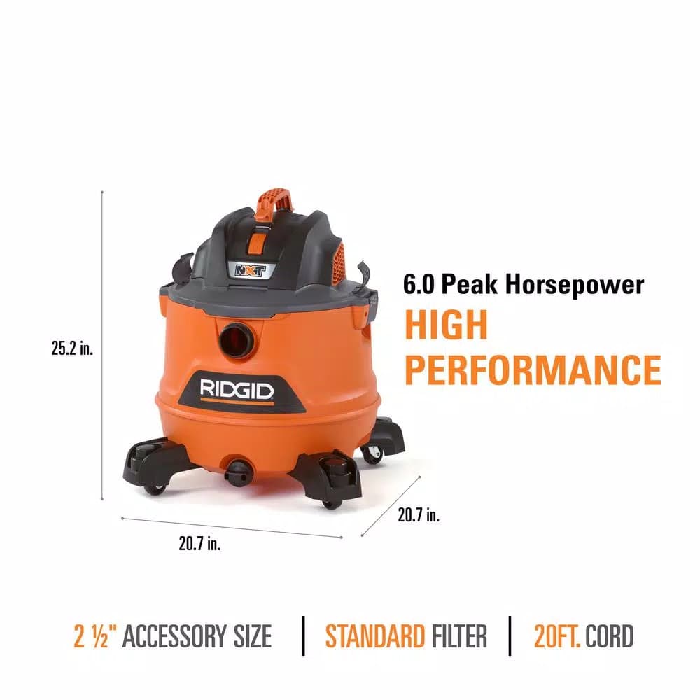 RIDGID 14 Gal. 6.0 Peak HP NXT Wet/Dry Shop Vacuum with 2.5 in. Locking Accessories