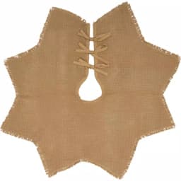 VHC Brands 21 in. Burlap Natural Tan Farmhouse Christmas Mini Tree Skirt with 8-Point Star Design thumbnail 1