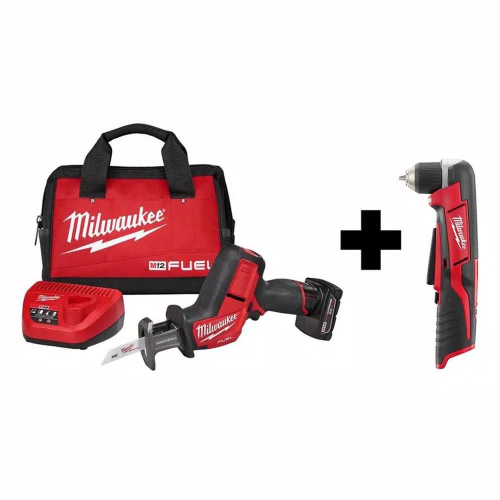 Milwaukee M12 FUEL 12V Brushless Cordless HACKZALL Reciprocating Saw & Right Angle Drill Kit