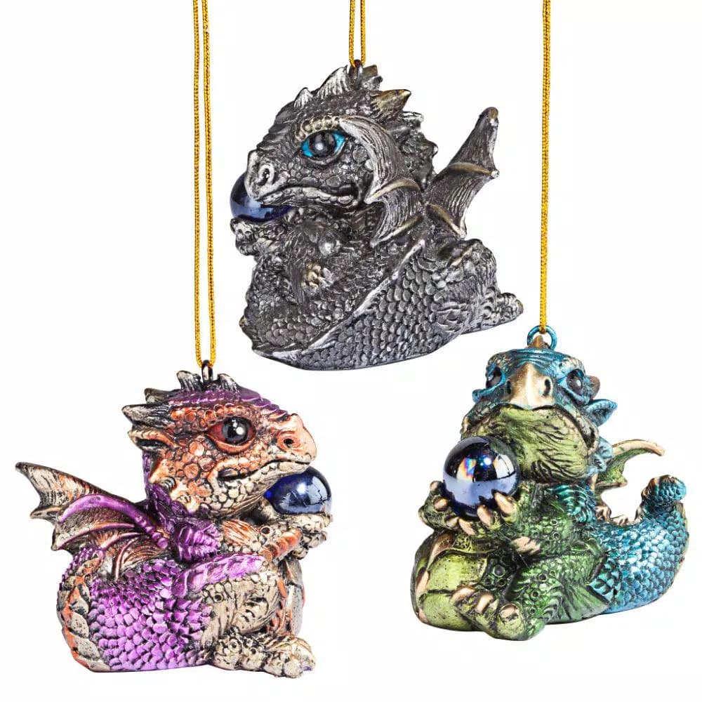 Design Toscano Three Dragon Virtues Gothic Holiday Ornament Set, 3-Piece