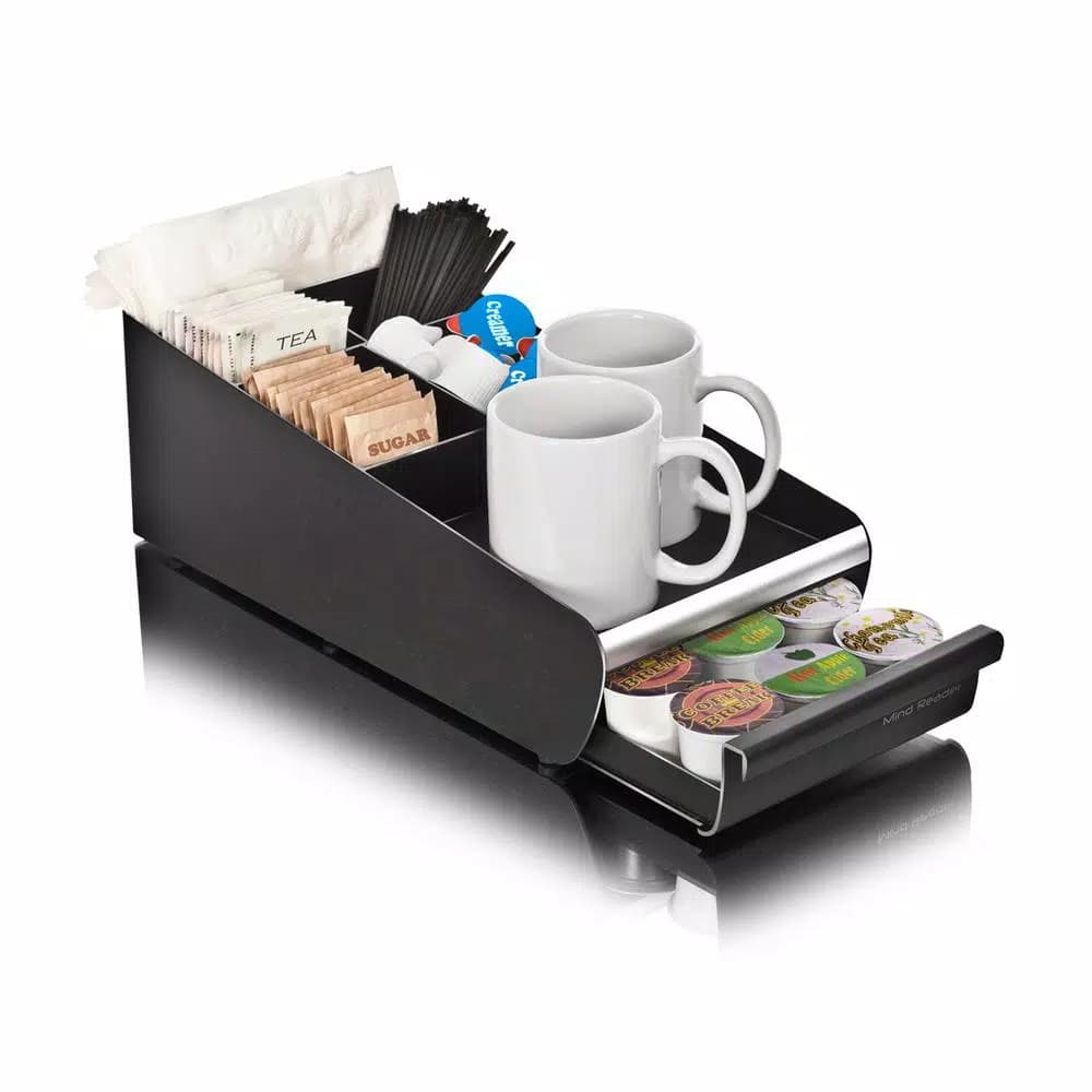 Mind Reader Vesta Coffee 18-Capacity K-Cup Storage Drawer & 7-Compartment Condiment Organizer, Black