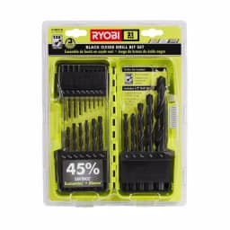 RYOBI 21-Piece Black Oxide Drill Bit Set, High Speed Steel Twist Bits for Wood, Metal, and Plastic thumbnail 1