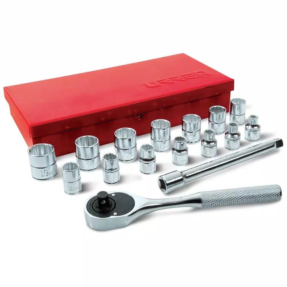 Urrea 3/8 in. Drive 12-Point Metric Hand Socket & Accessories Set, 17-Piece