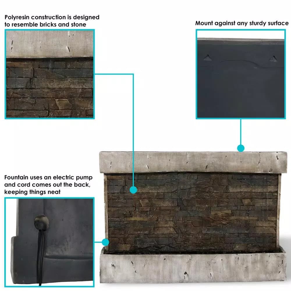 Sunnydaze Decor 24 in. Ancient Style Outdoor Wall Water Fountain, Gray Polyresin
