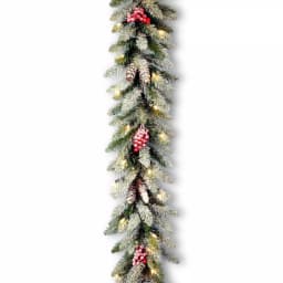 Unbranded 9 ft. Dunhill Fir Artificial Garland with 50 Clear Lights, Red Berries, and Pine Cones thumbnail 1