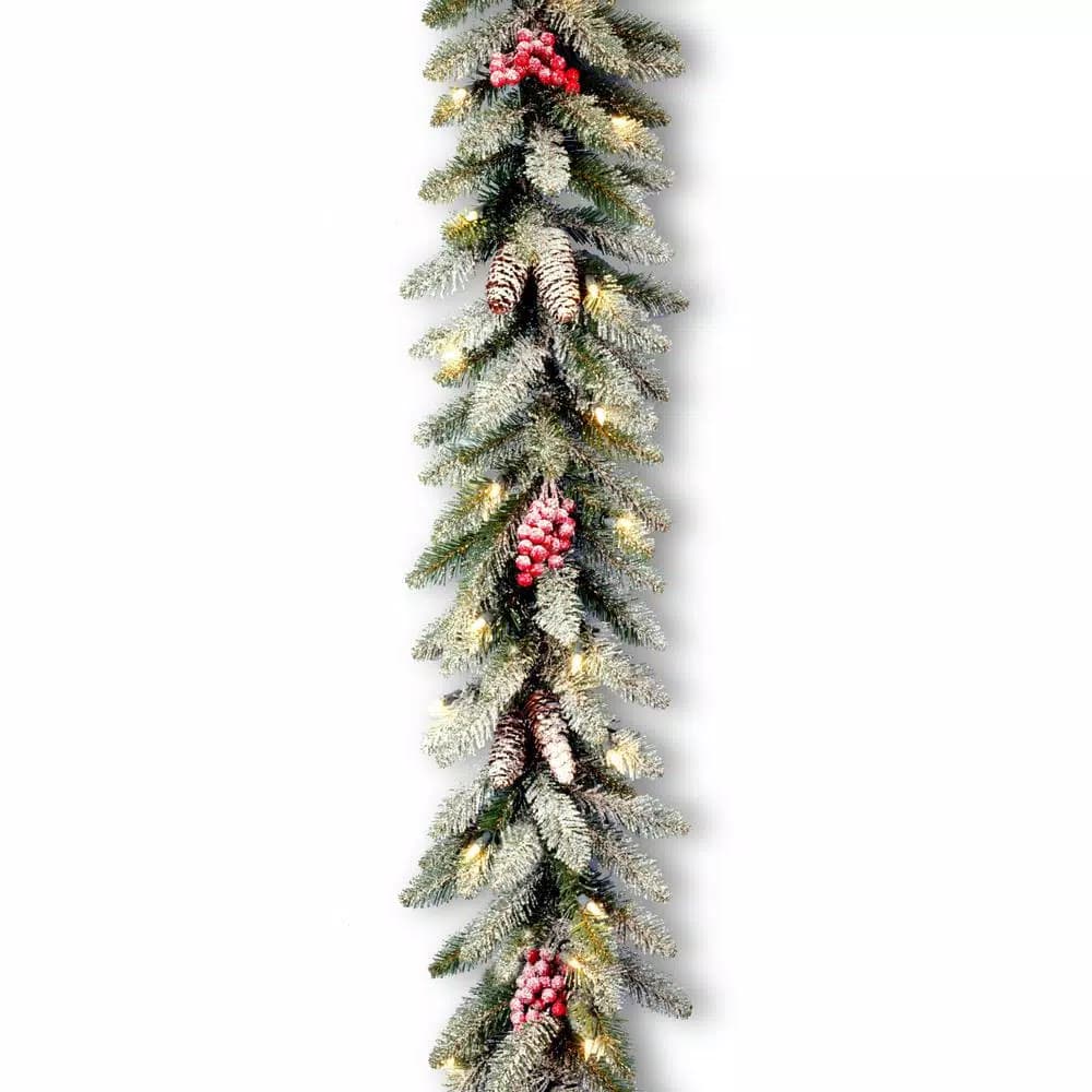 Unbranded 9 ft. Dunhill Fir Artificial Garland with 50 Clear Lights, Red Berries, and Pine Cones