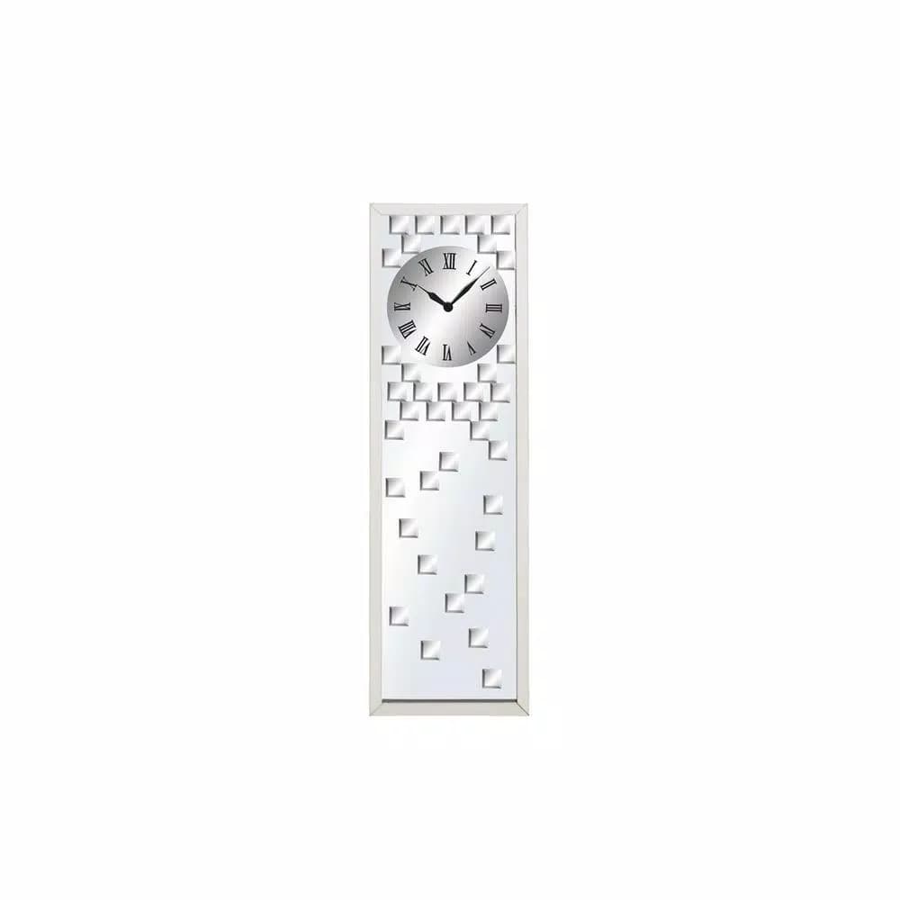LITTON LANE Contemporary 42 in. Mirrored Wall Clock with Bevelled Tiles and Stainless Steel Frame